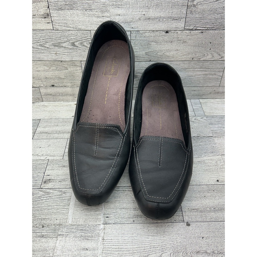 Clarks Everyday Shoes Womens Size 10M Black Leather Comfort Loafers Active Air